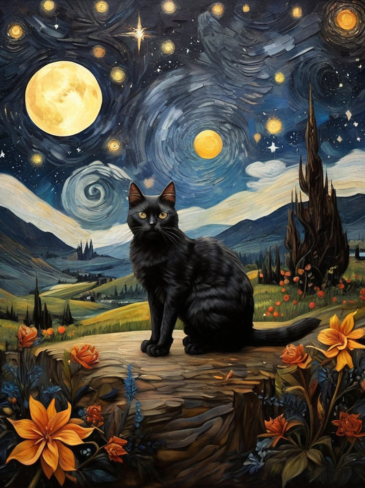 Starry Black Cat Night - Jigsaw puzzle