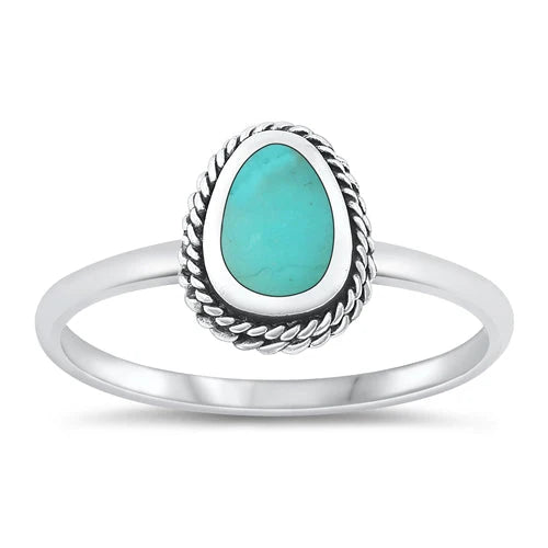 Sterling Silver Oval Braided Genuine Turquoise Ring - FREE SHIPPING
