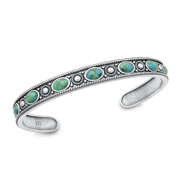 Sterling Silver Oxidized Genuine Turquoise Bangle Bracelet - FREE SHIPPING