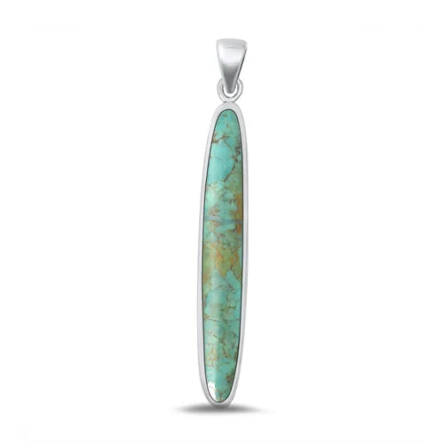 Sterling Silver Oxidized Genuine Turquoise Pendant-38mm - FREE SHIPPING