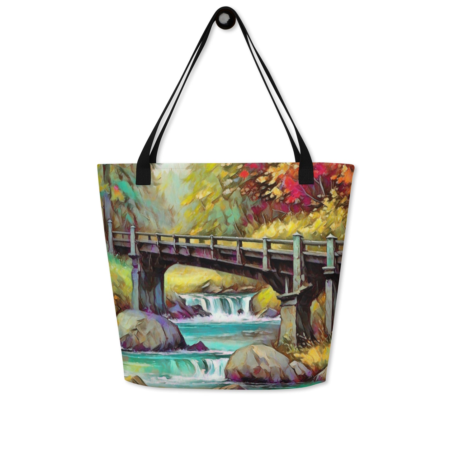 Oregon Bridge - Digital Art - Large 16x20 Tote Bag W/Pocket