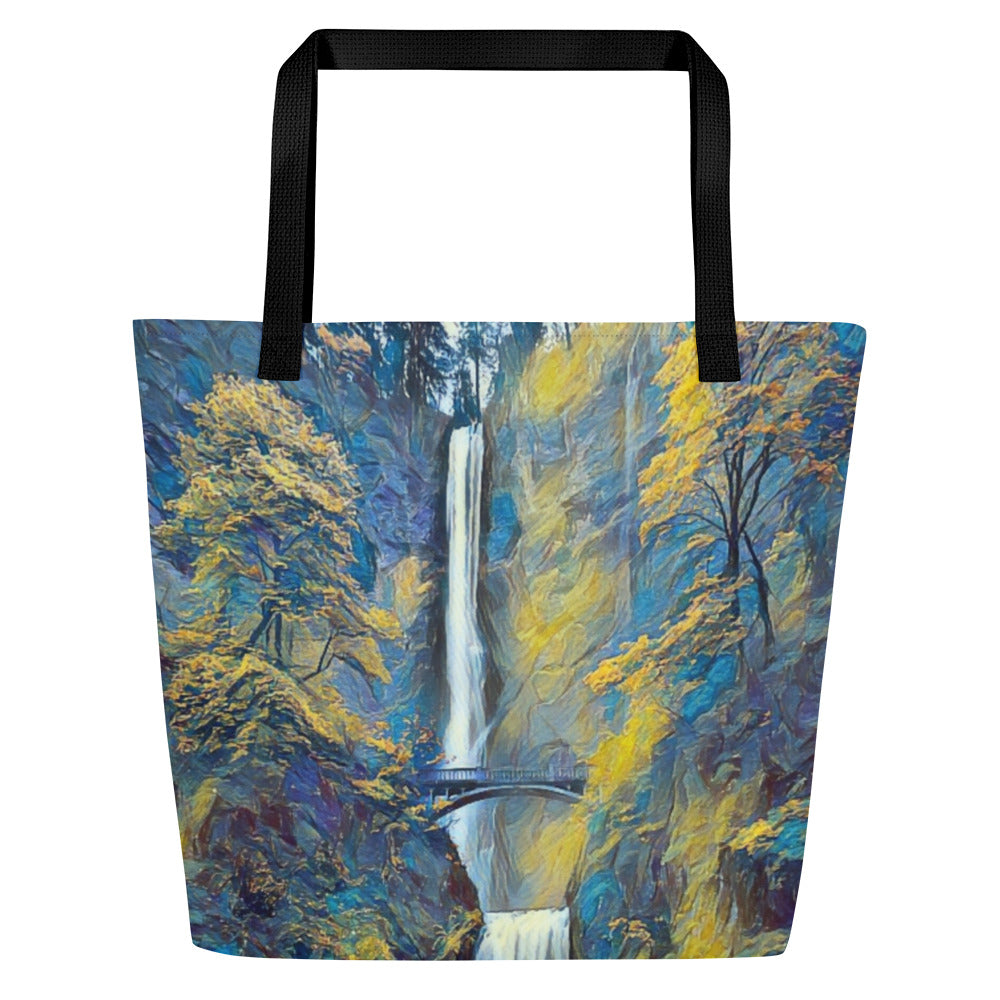 Multnomah Falls - Oregon - Digital Art - Large 16x20 Tote Bag W/Pocket