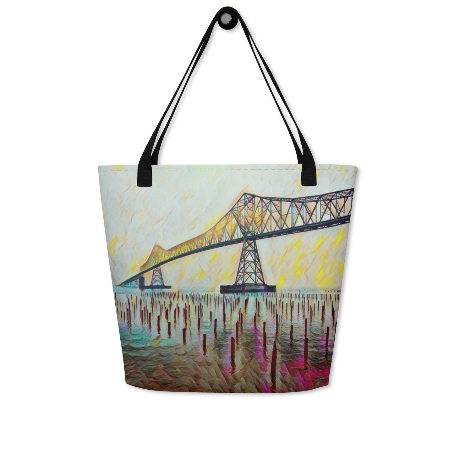 Astoria Bridge - Digital Art - Large 16x20 Tote Bag W/Pocket