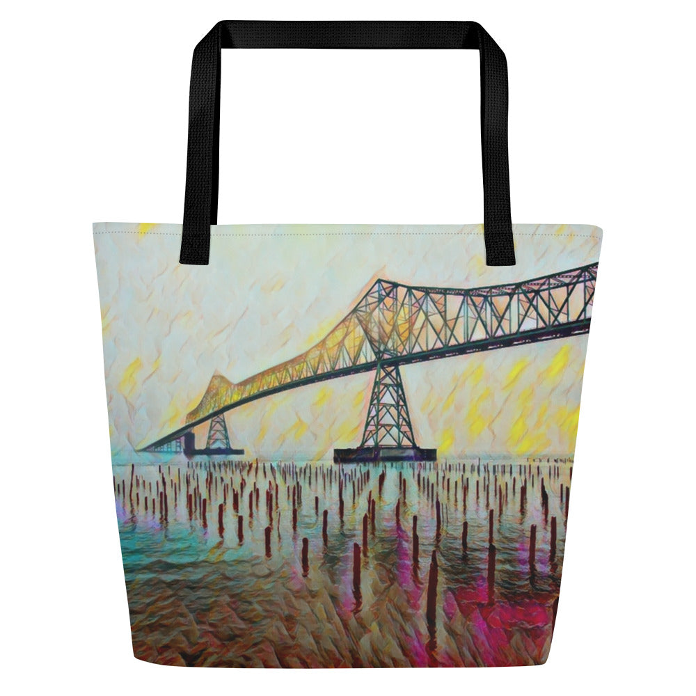 Astoria Bridge - Digital Art - Large 16x20 Tote Bag W/Pocket