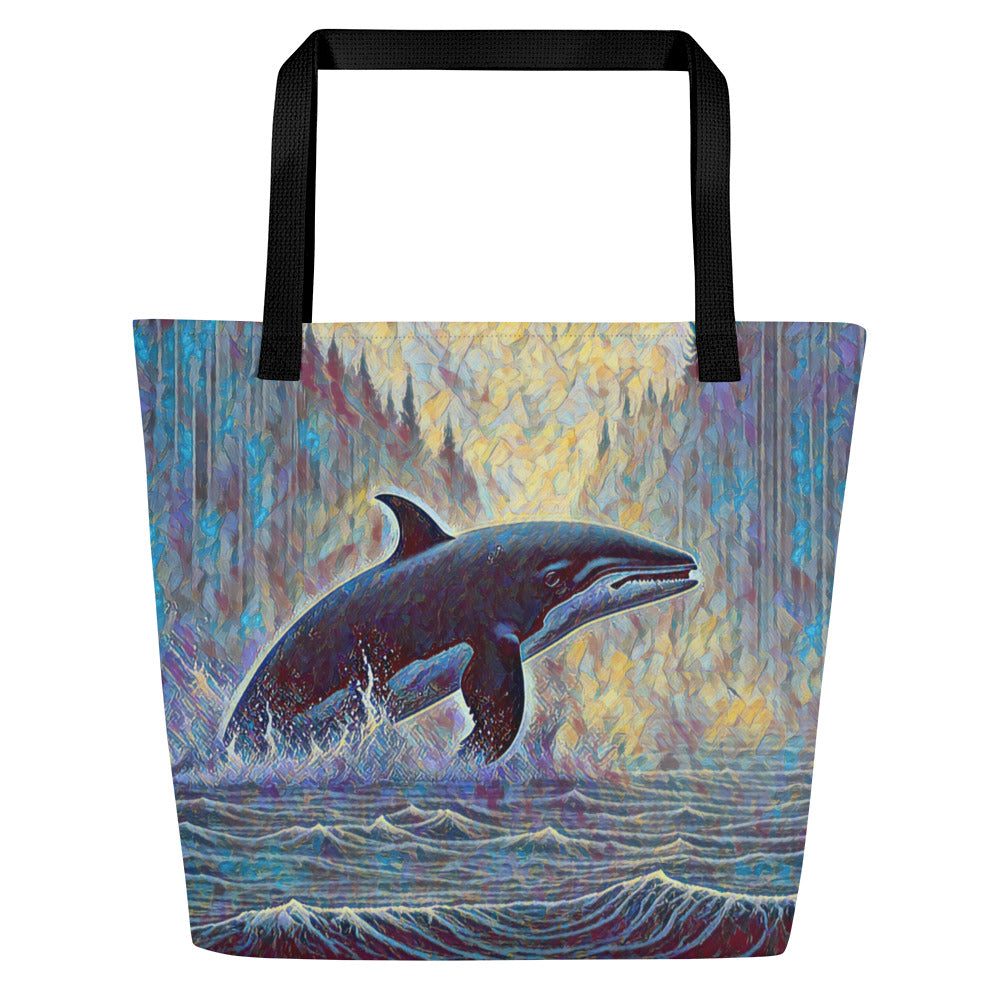 Northwest Orca - Digital Art - Large 16x20 Tote Bag W/Pocket