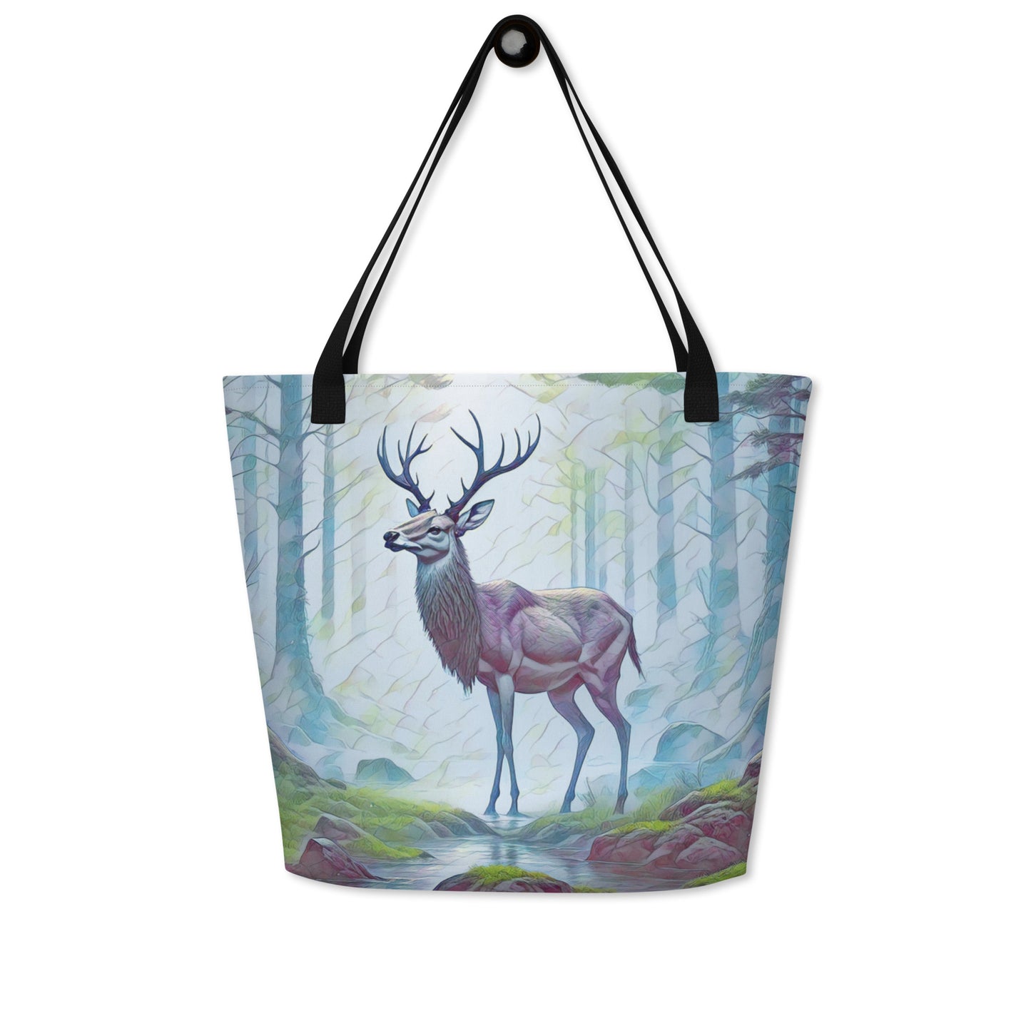 Oregon Deer in the Woods - Digital Art - Large 16x20 Tote Bag W/Pocket $34.95