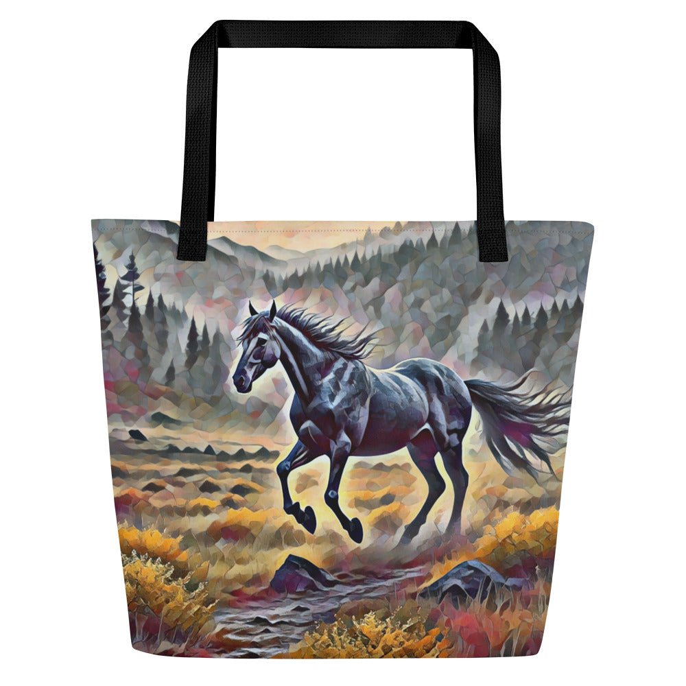 Oregon Running Horse - Digital Art - Large 16x20 Tote Bag W/Pocket