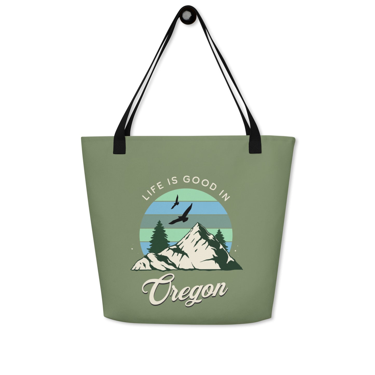 Life is Good in Oregon - Large 16x20 Tote Bag W/Pocket