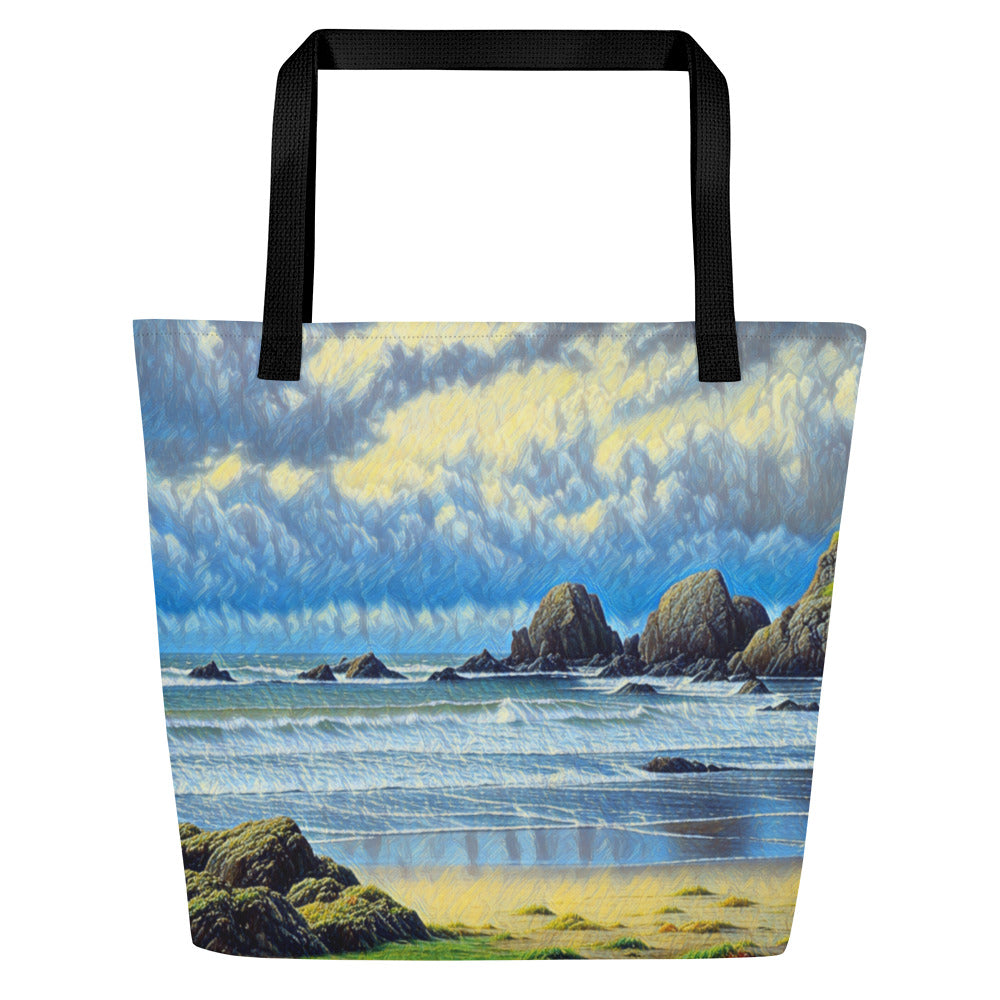 Oregon Coast - Digital Art - Large Tote Bag W/Pocket