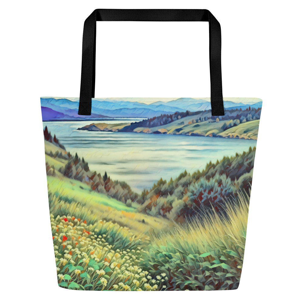 Columbia River - Digital Art - Large 16x20 Tote Bag W/Pocket