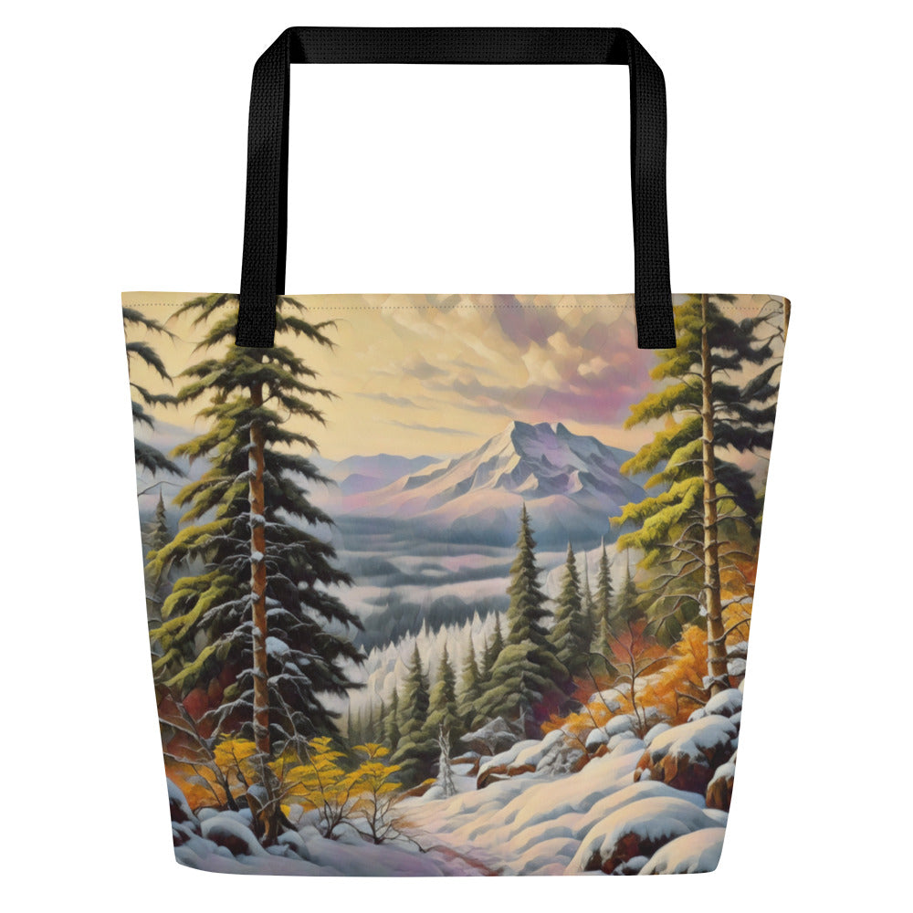 Winter Trail - Digital Art - Large 16x20 Tote Bag W/Pocket