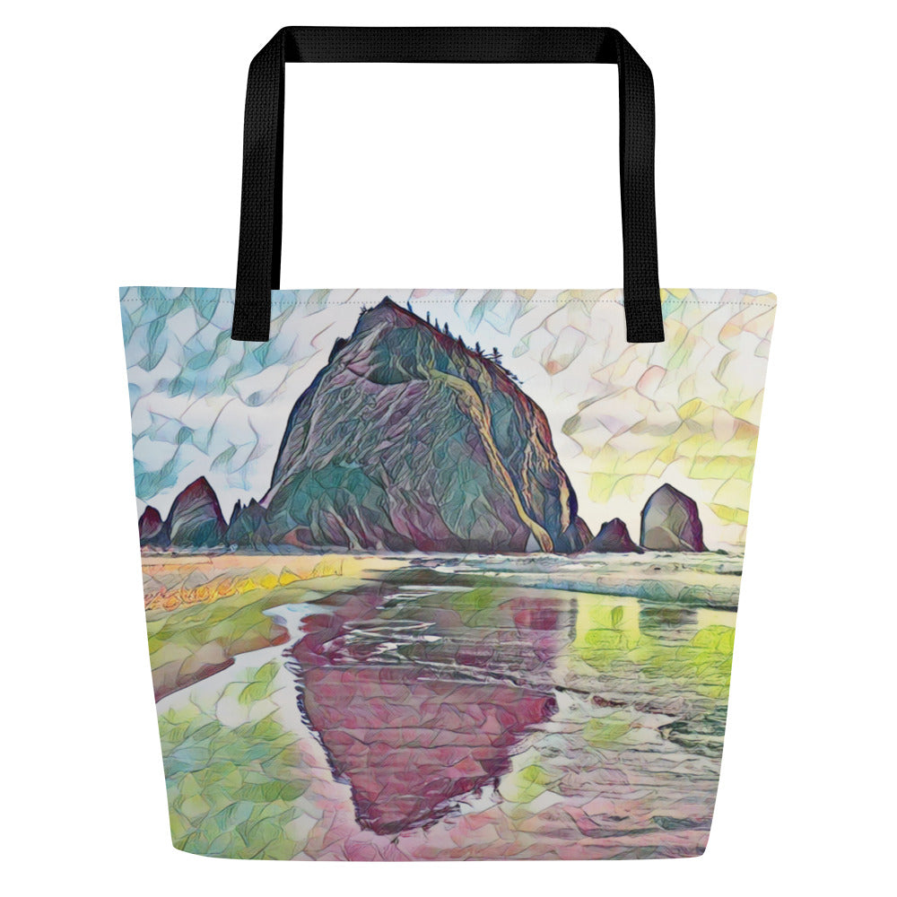 Haystack Rock - Large 16x20 Tote Bag W/Pocket