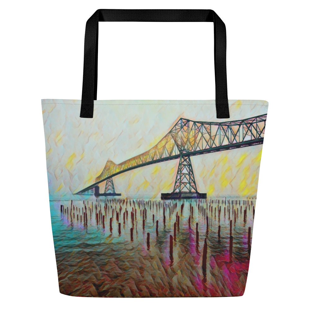 Astoria Bridge - Digital Art - Large 16x20 Tote Bag W/Pocket