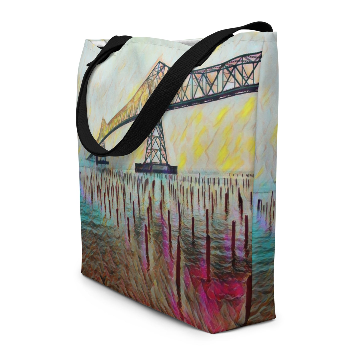 Astoria Bridge - Digital Art - Large 16x20 Tote Bag W/Pocket