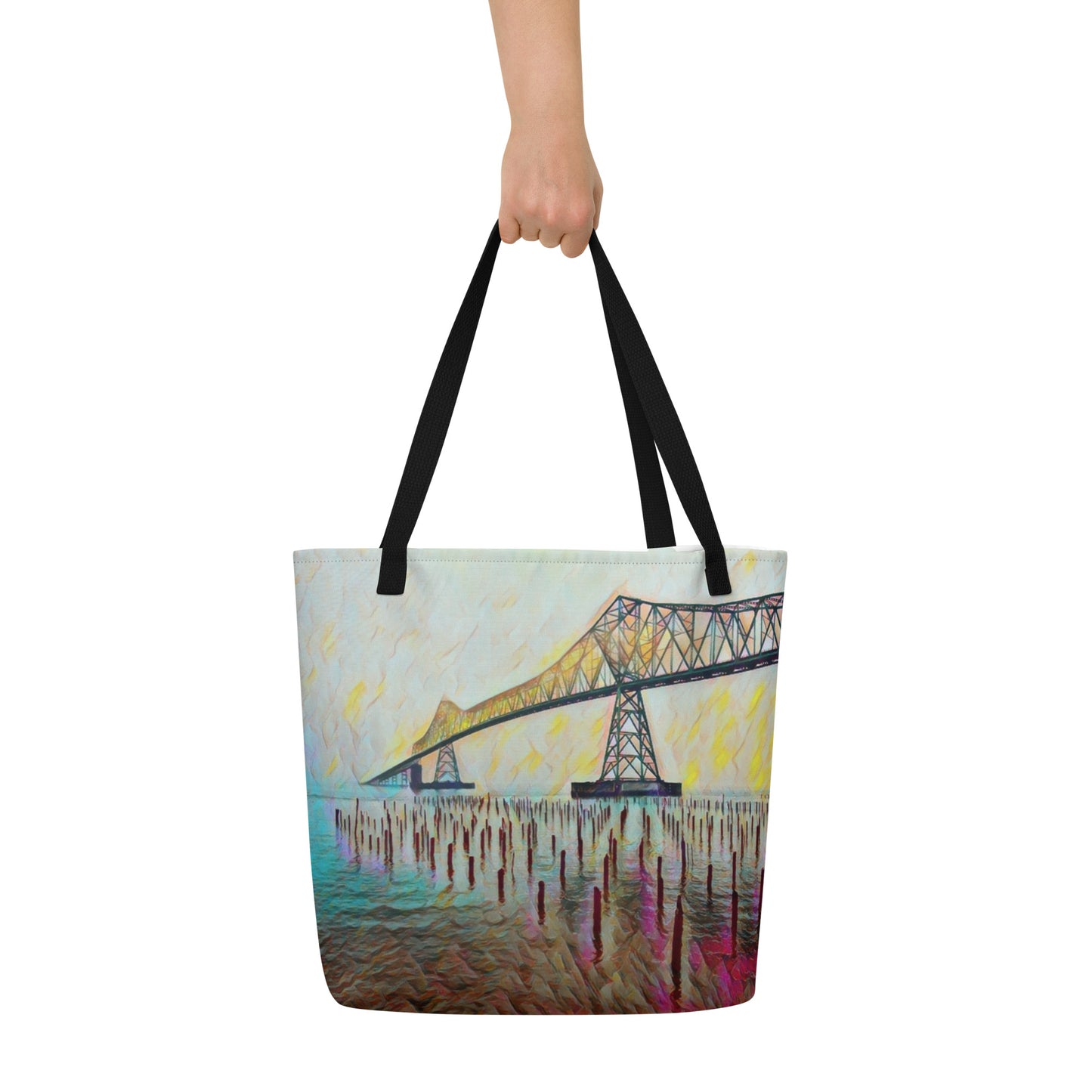 Astoria Bridge - Digital Art - Large 16x20 Tote Bag W/Pocket