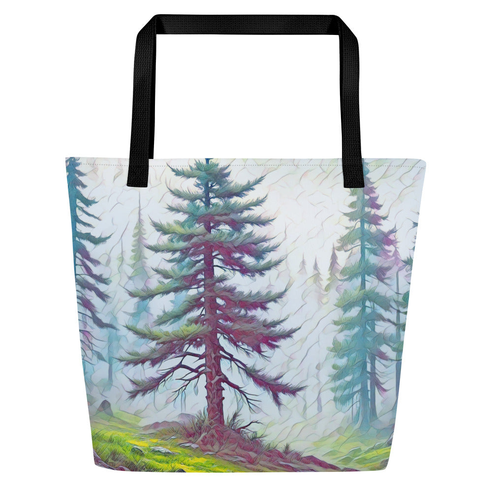 Into the Oregon Woods - Digital Art - Large 16x20 Tote Bag W/Pocket