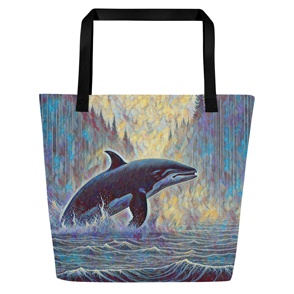 Northwest Orca - Digital Art - Large 16x20 Tote Bag W/Pocket