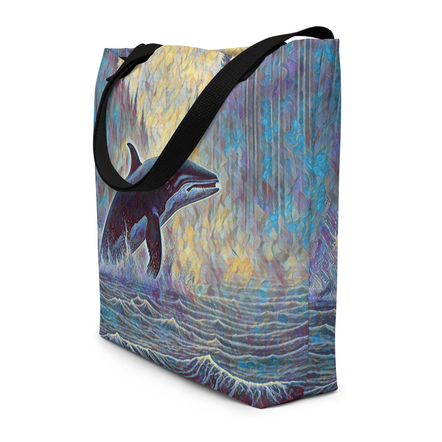 Northwest Orca - Digital Art - Large 16x20 Tote Bag W/Pocket