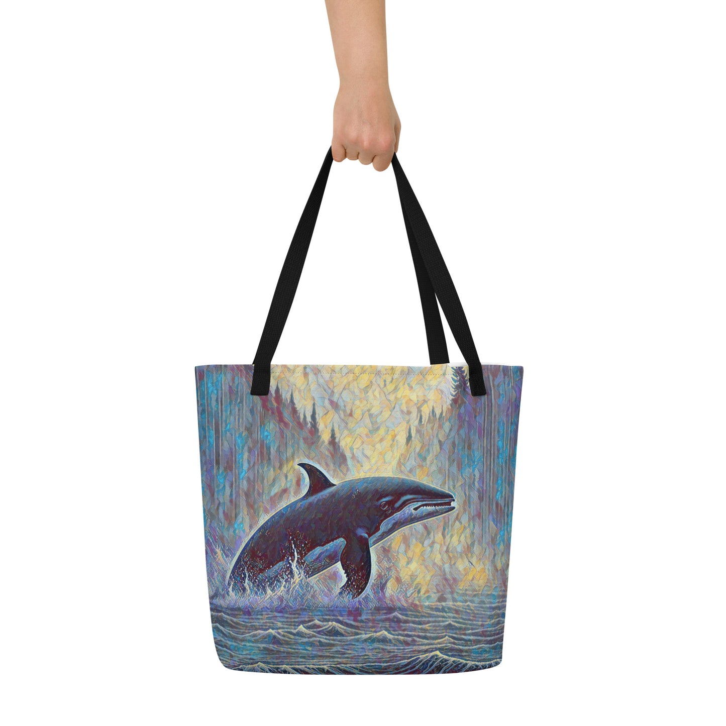 Northwest Orca - Digital Art - Large 16x20 Tote Bag W/Pocket