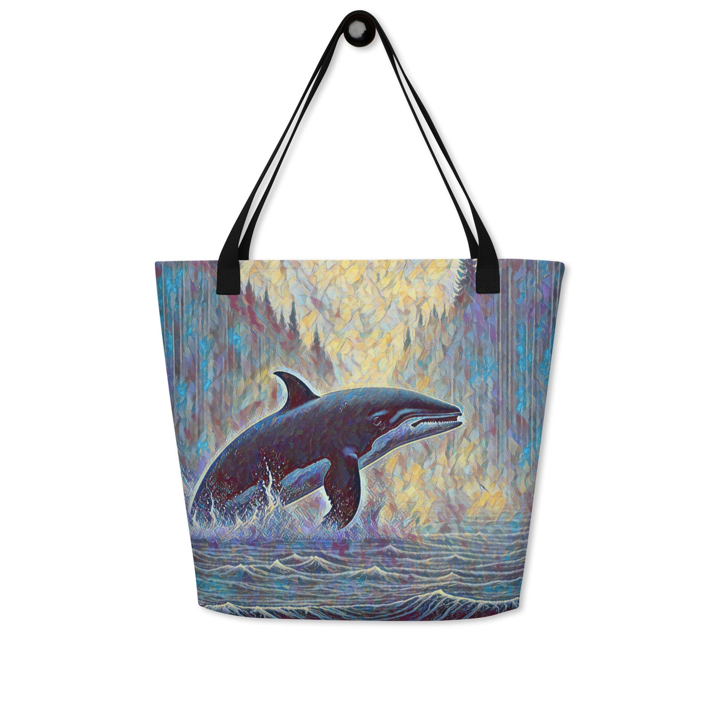 Northwest Orca - Digital Art - Large 16x20 Tote Bag W/Pocket