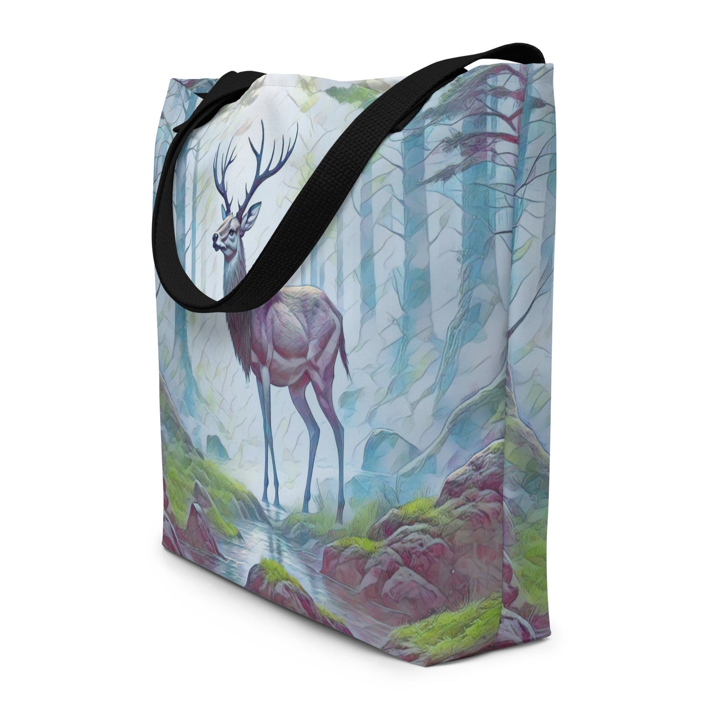 Oregon Deer in the Woods - Digital Art - Large 16x20 Tote Bag W/Pocket $34.95