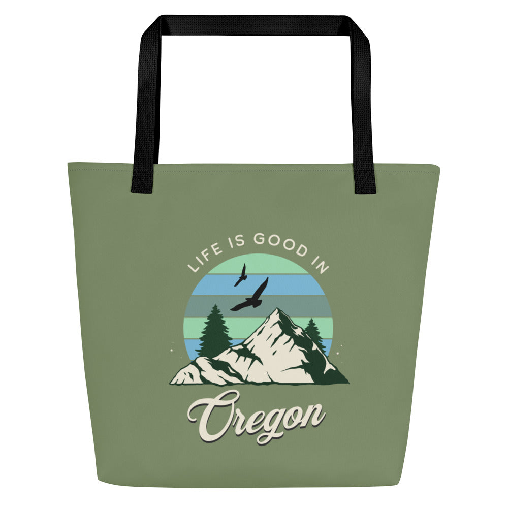 Life is Good in Oregon - Large 16x20 Tote Bag W/Pocket