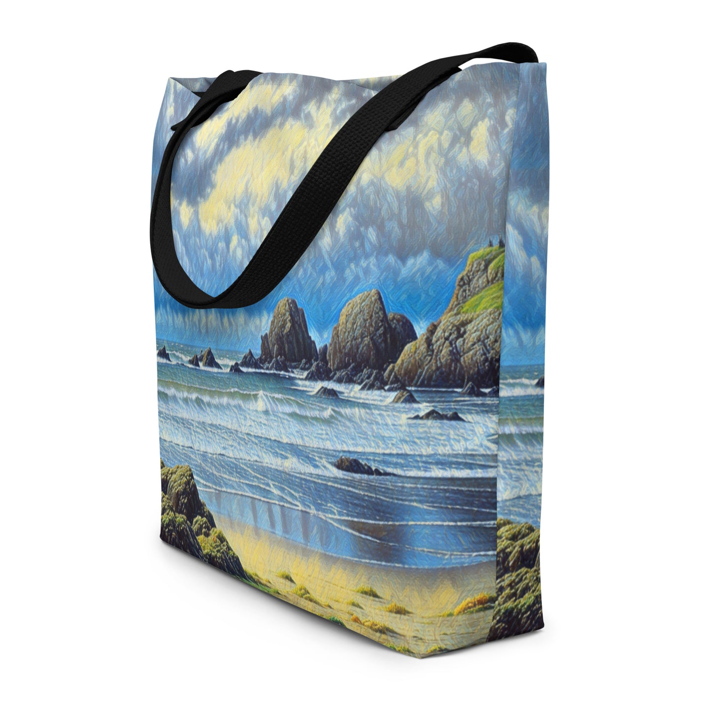 Oregon Coast - Digital Art - Large Tote Bag W/Pocket