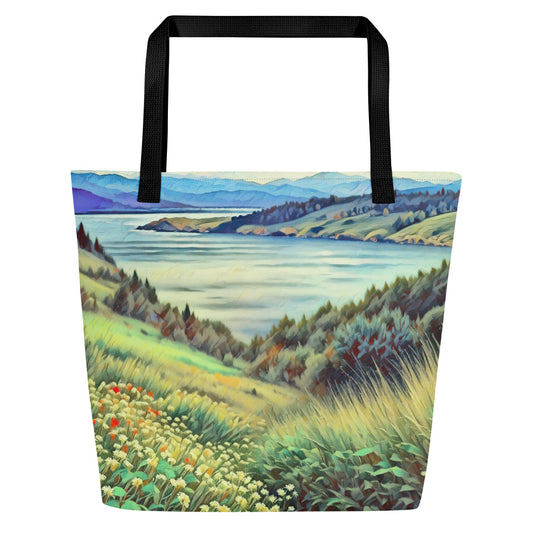 Columbia River - Digital Art - Large 16x20 Tote Bag W/Pocket