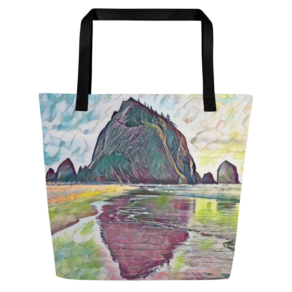 Haystack Rock - Large 16x20 Tote Bag W/Pocket