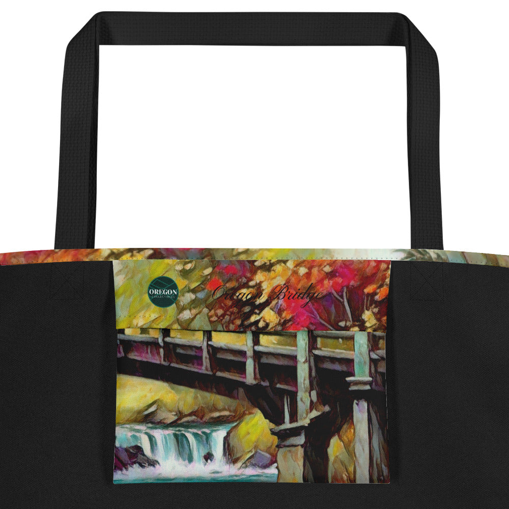 Oregon Bridge - Digital Art - Large 16x20 Tote Bag W/Pocket