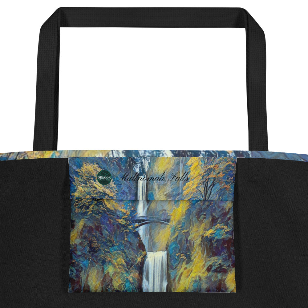 Multnomah Falls - Oregon - Digital Art - Large 16x20 Tote Bag W/Pocket