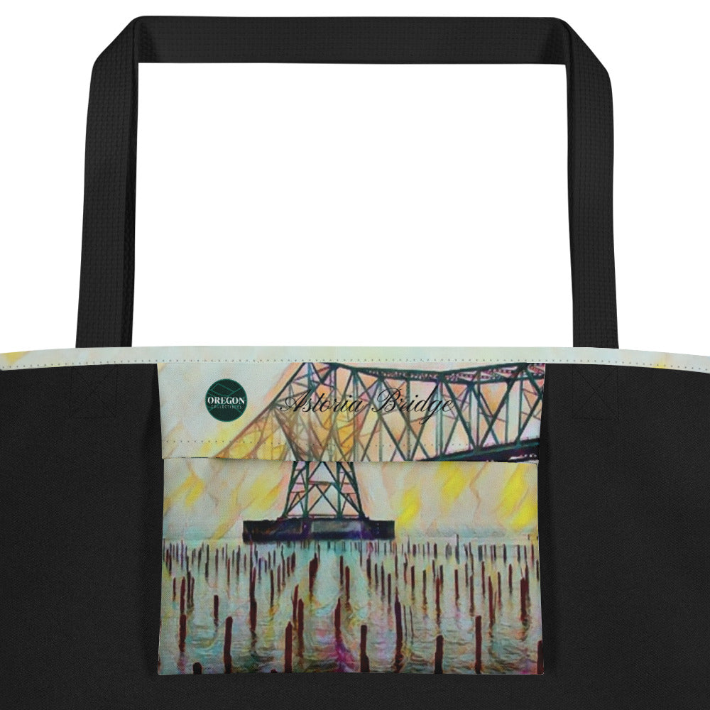 Astoria Bridge - Digital Art - Large 16x20 Tote Bag W/Pocket