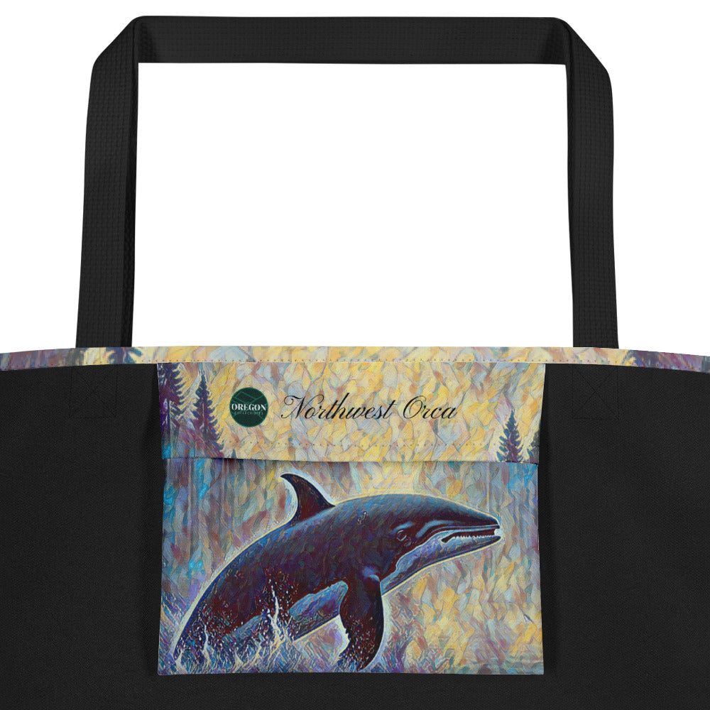 Northwest Orca - Digital Art - Large 16x20 Tote Bag W/Pocket