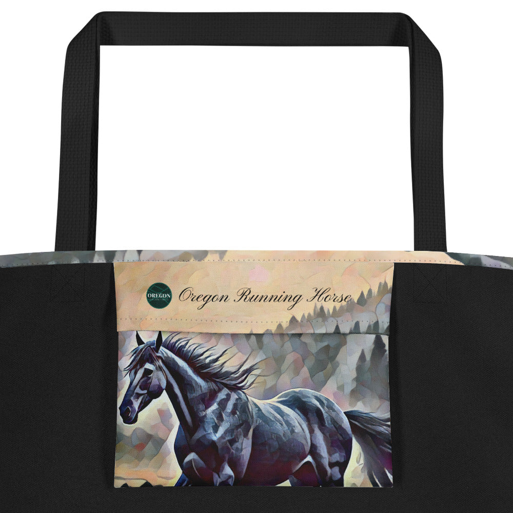 Oregon Running Horse - Digital Art - Large 16x20 Tote Bag W/Pocket