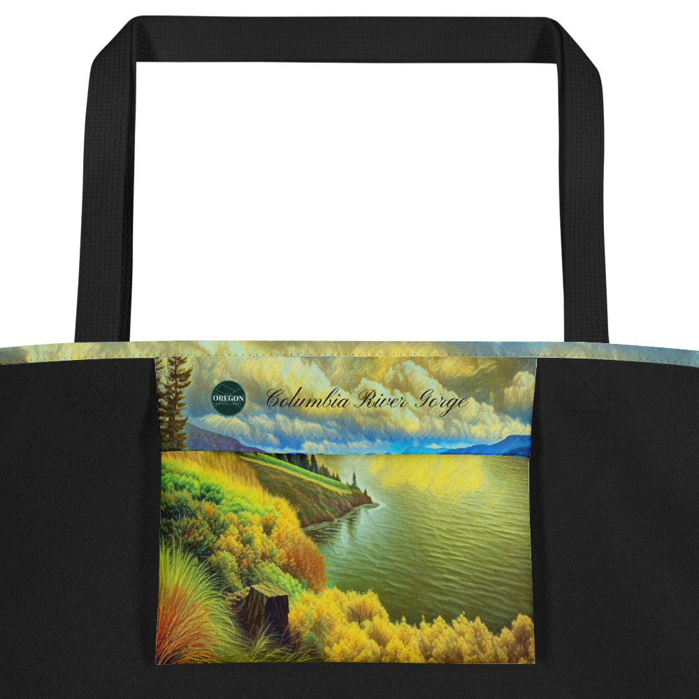 Columbia River Gorge - Digital Art - Large 16x20 Tote Bag W/Pocket