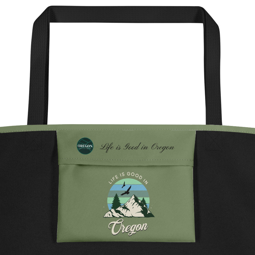 Life is Good in Oregon - Large 16x20 Tote Bag W/Pocket