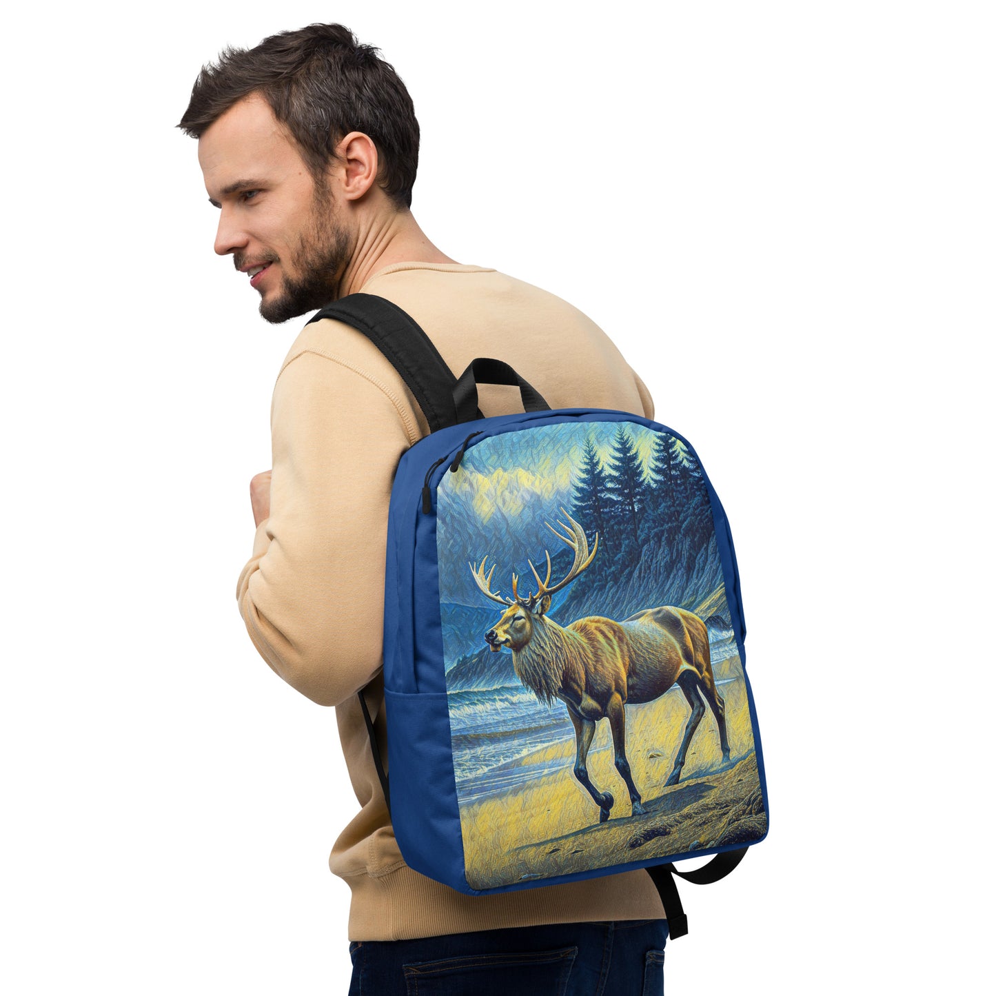 Elk on the Beach - Digital Art - Minimalist Backpack