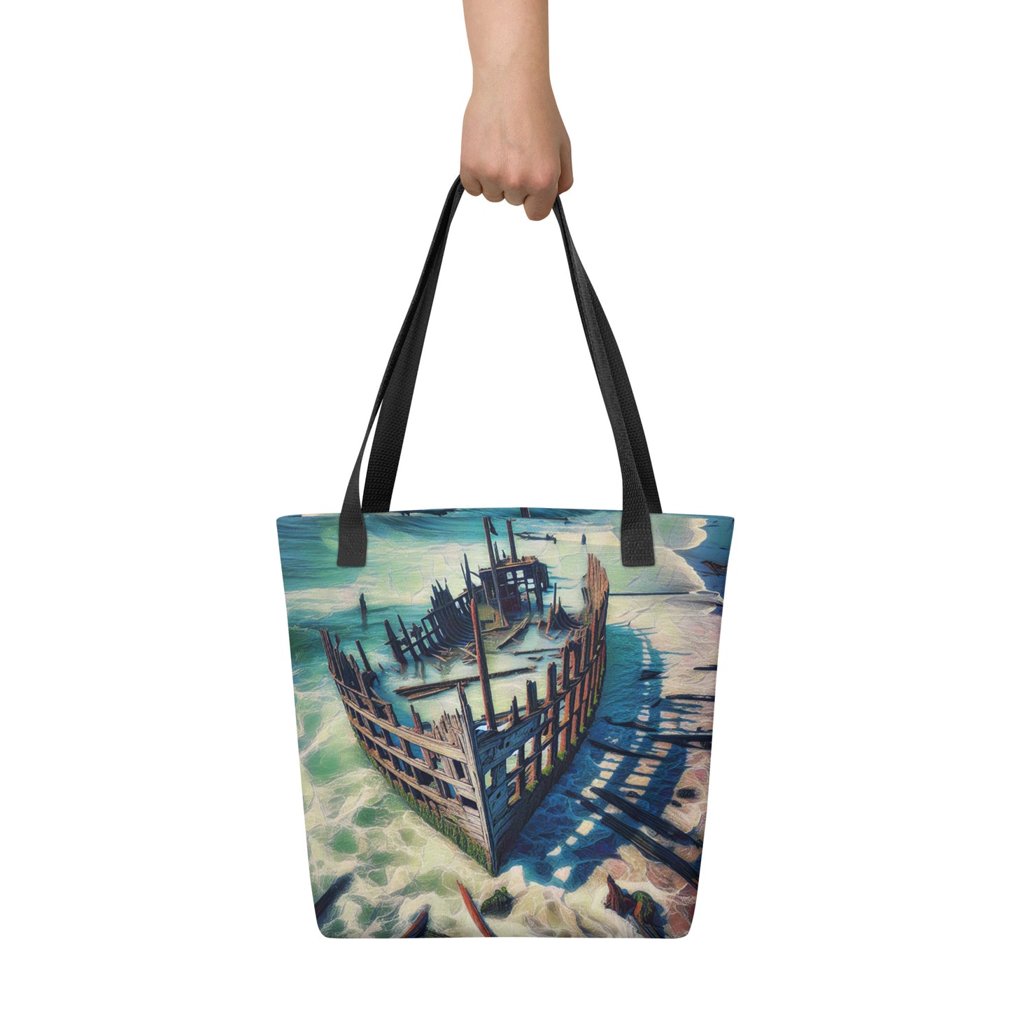 Ship Wreck on the Oregon Coast - Digital Art - Tote bag