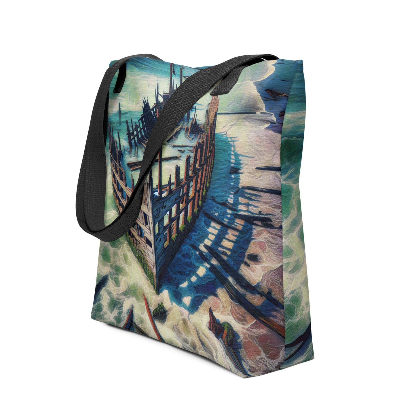 Ship Wreck on the Oregon Coast - Digital Art - Tote bag