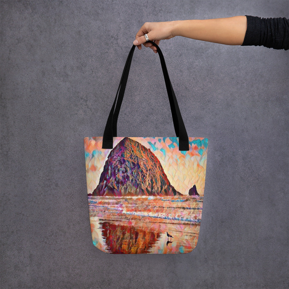 Haystack Rock - Oregon - Digital Art -Tote bag