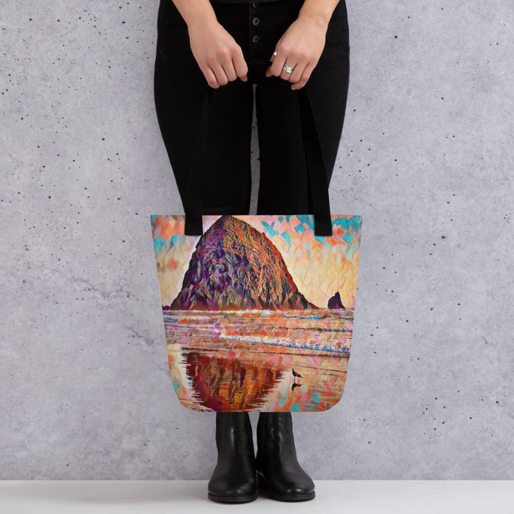 Haystack Rock - Oregon - Digital Art -Tote bag