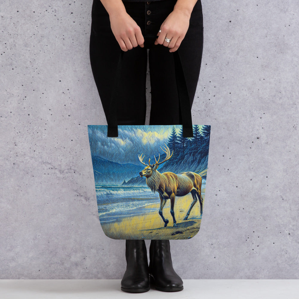 Elk on the Beach - Oregon - Digital Art -Tote bag