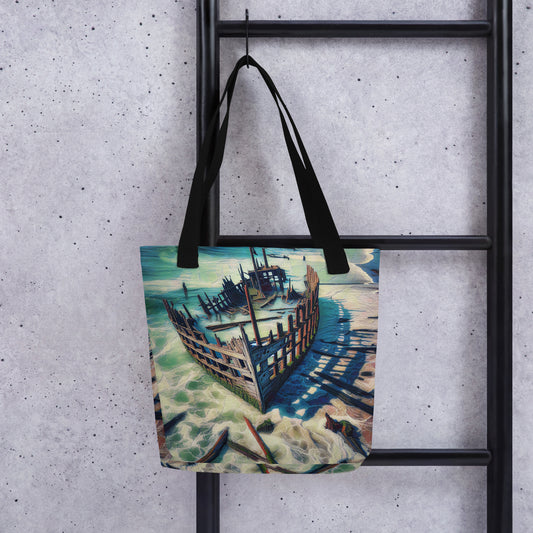 Ship Wreck on the Oregon Coast - Digital Art - Tote bag