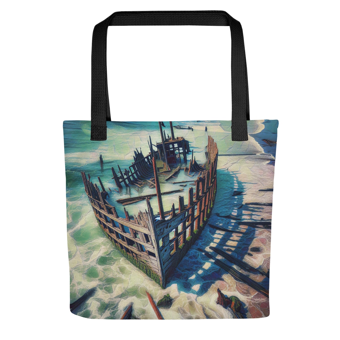 Ship Wreck on the Oregon Coast - Digital Art - Tote bag