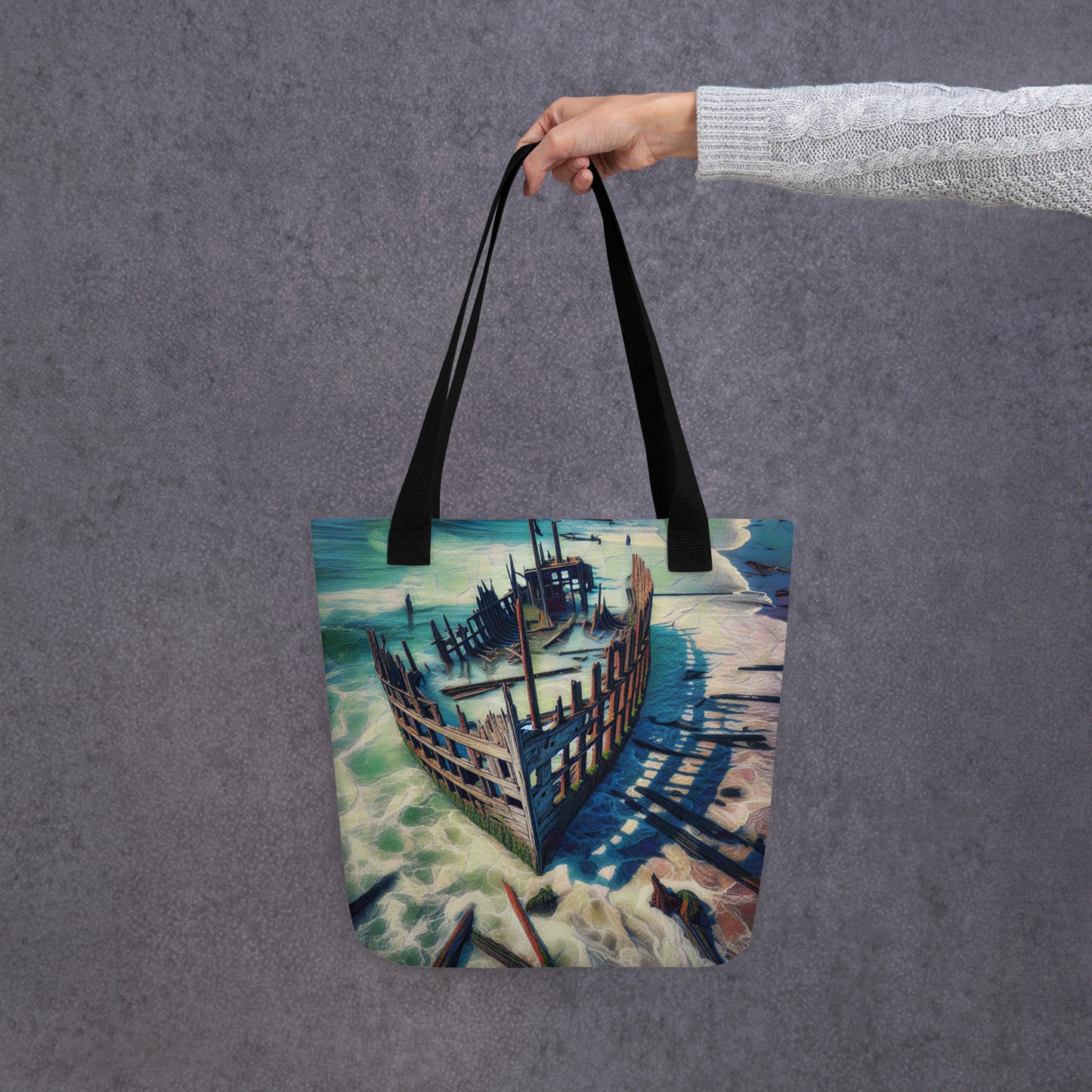 Ship Wreck on the Oregon Coast - Digital Art - Tote bag