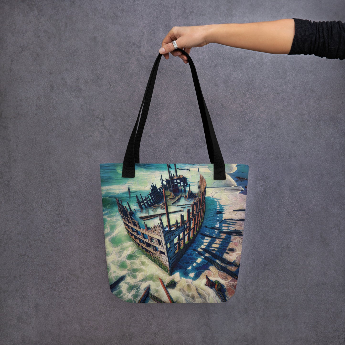 Ship Wreck on the Oregon Coast - Digital Art - Tote bag