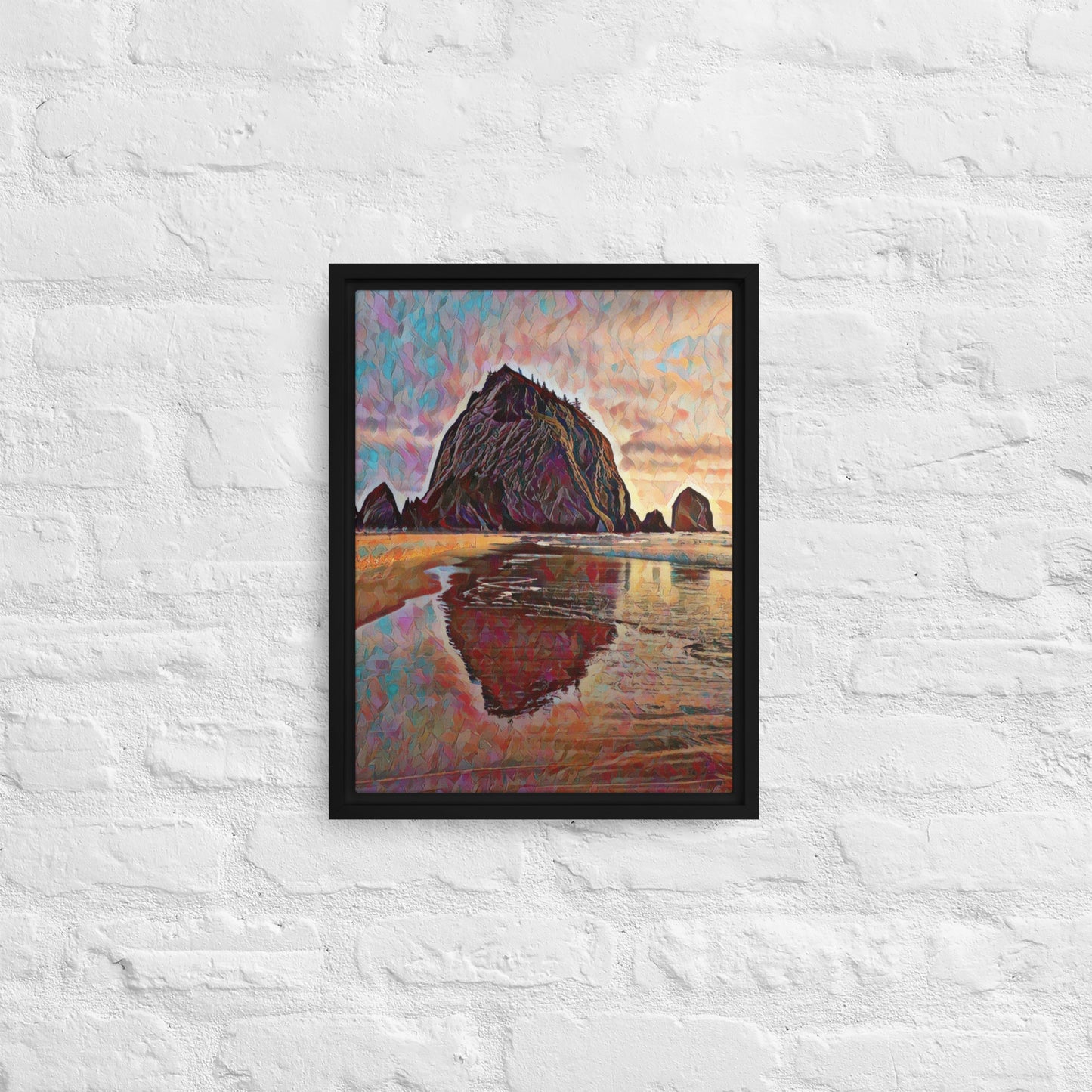 Haystack Rock - Digital Art - Framed canvas - FREE SHIPPING