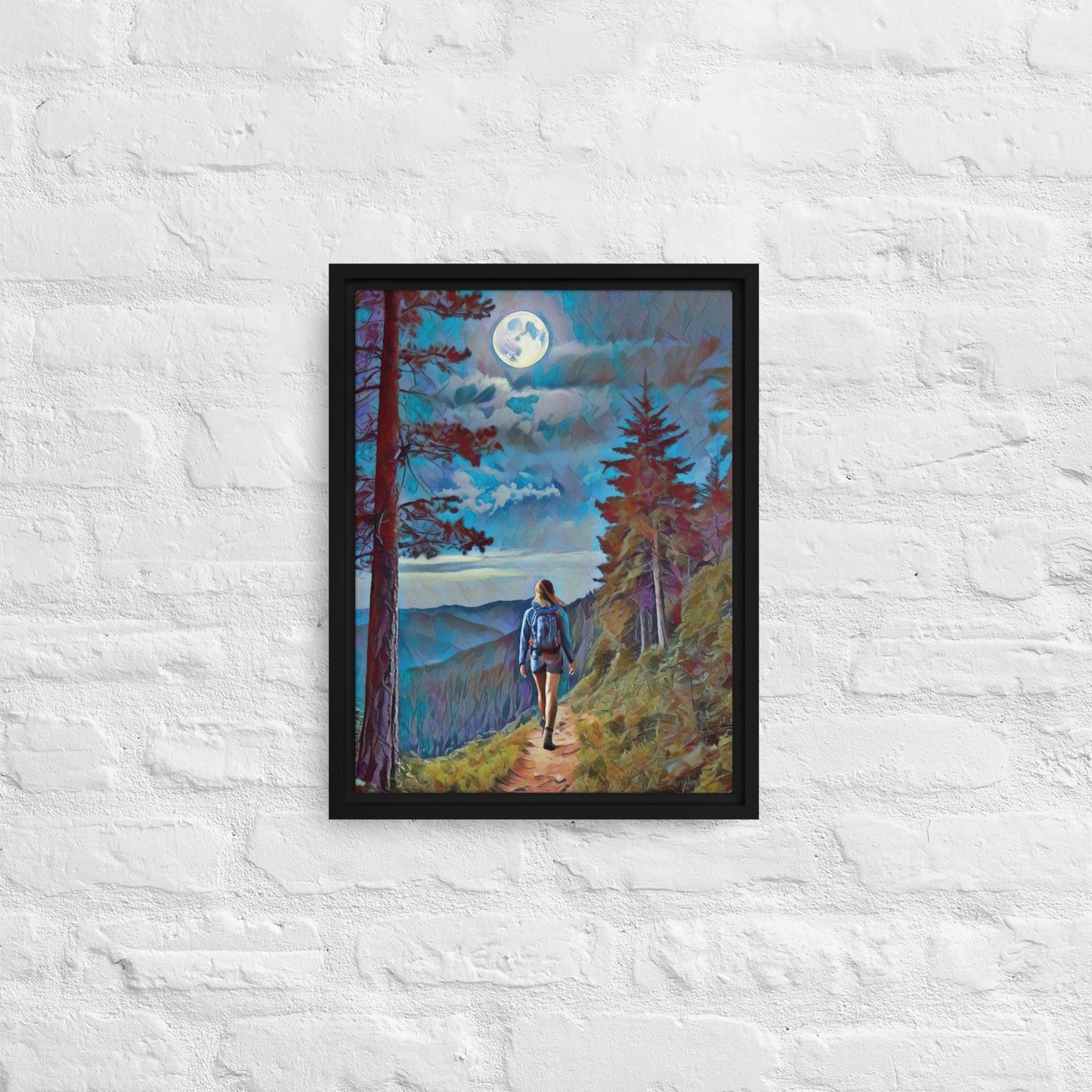 Oregon Full Moon Hiking - Digital Art - Framed canvas - FREE SHIPPING