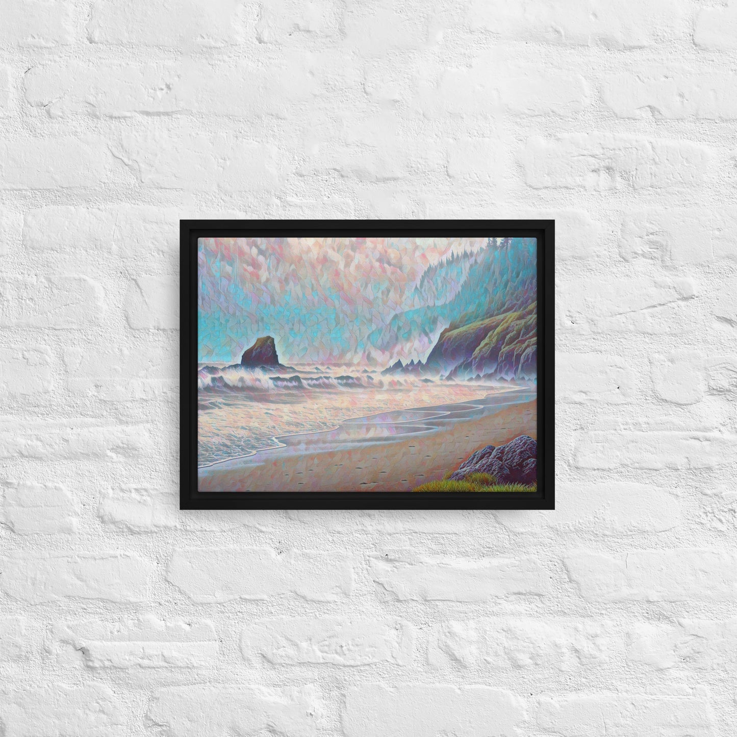 Oregon Ocean Beach - Digital Art - Framed canvas - FREE SHIPPING