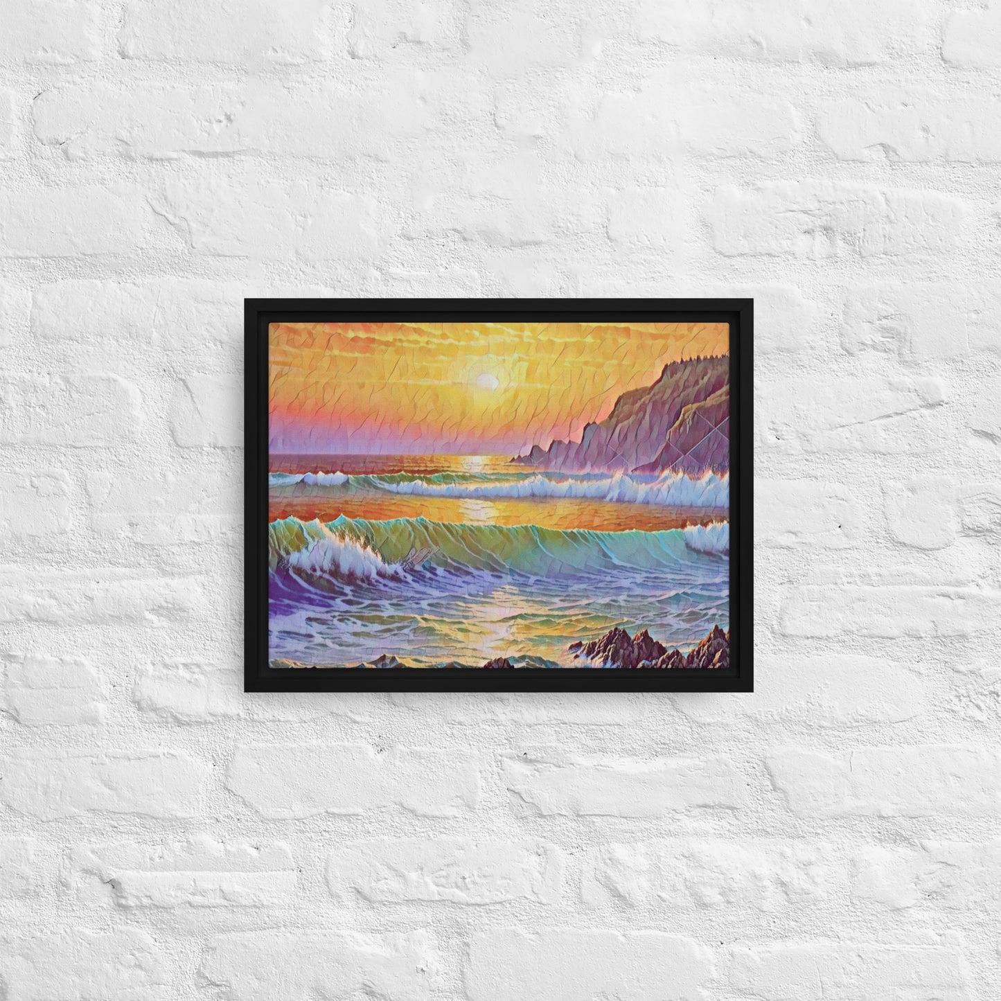 Oregon Coast Sunset - Digital Art - Framed canvas - FREE Shipping